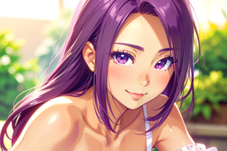 ((seira sodeshiro)) ((depth of field)) ((good-looking fit figure)) ((bright colours)) ((she is alone)) (extremely elegant lady) ((long rich hairstyle)) (((tanned skin-tone))) ((perfect lips)) ((extremely pretty visage)) ((closeup head-shoulder portrait)) ((best angle)) ((soft alluring smile)) (((honoured wife))) ((sallon theme))
