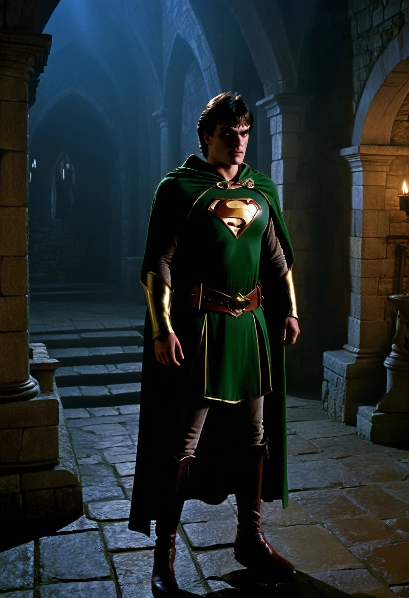 Robin character dc comics, style medieval fantasy, dvd screenshot, cinematic lighting, 1980s, realistc, dark fantasy