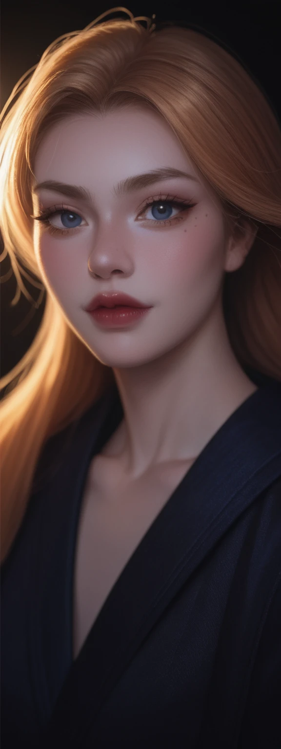 realistic, score_9, score_8_up, score_7_up, score_6_up, 
1girl, solo, from front, upper body, Zac \(league of legends\),  black background, makeup, sidelighting, backlighting, glowing,