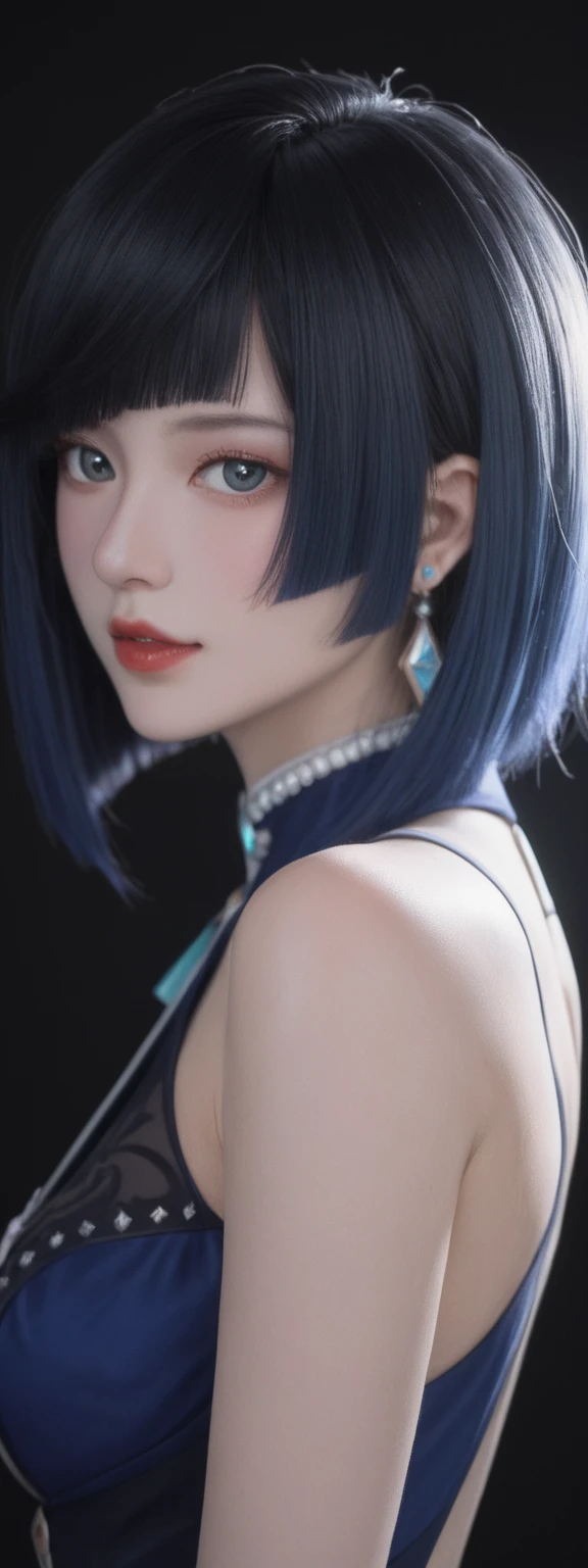 score_9, score_8_up, score_7_up, score_6_up,
1girl, solo, from front, upper body, Yelan \(genshin impact\), black background, makeup, sidelighting, backlighting, glowing,