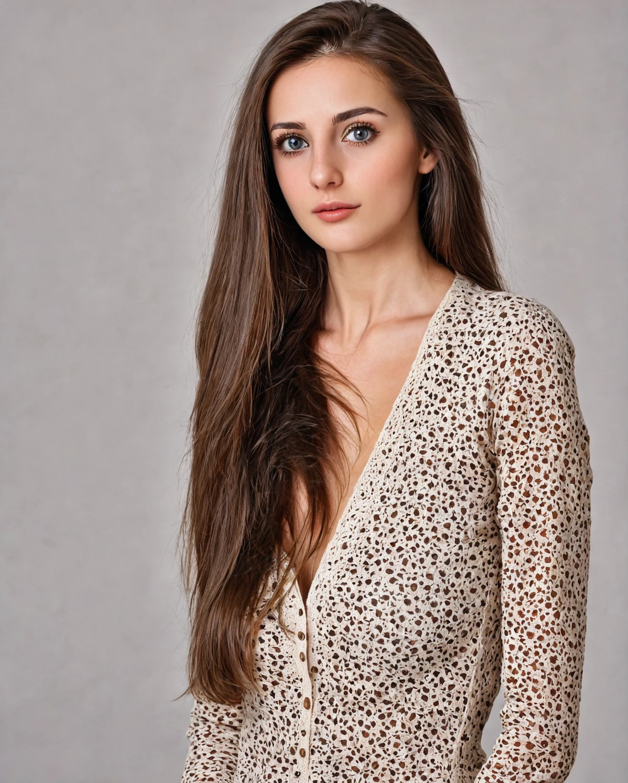 Extreme Beautiful woman from austria, realistic eyes, hyperrealistic face, slim face, long brown hair, 27 years old