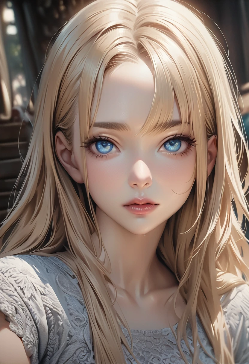 high quality, 最high quality, photo-Realistic, Raw photo, Realistic, ultra Realistic 8k cg, Very detailed, High resolution, masterpiece, One girl, Long Hair, Blonde, blue eyes, Face and eye details, close, Intricate details, Detailed Texture, In detail,