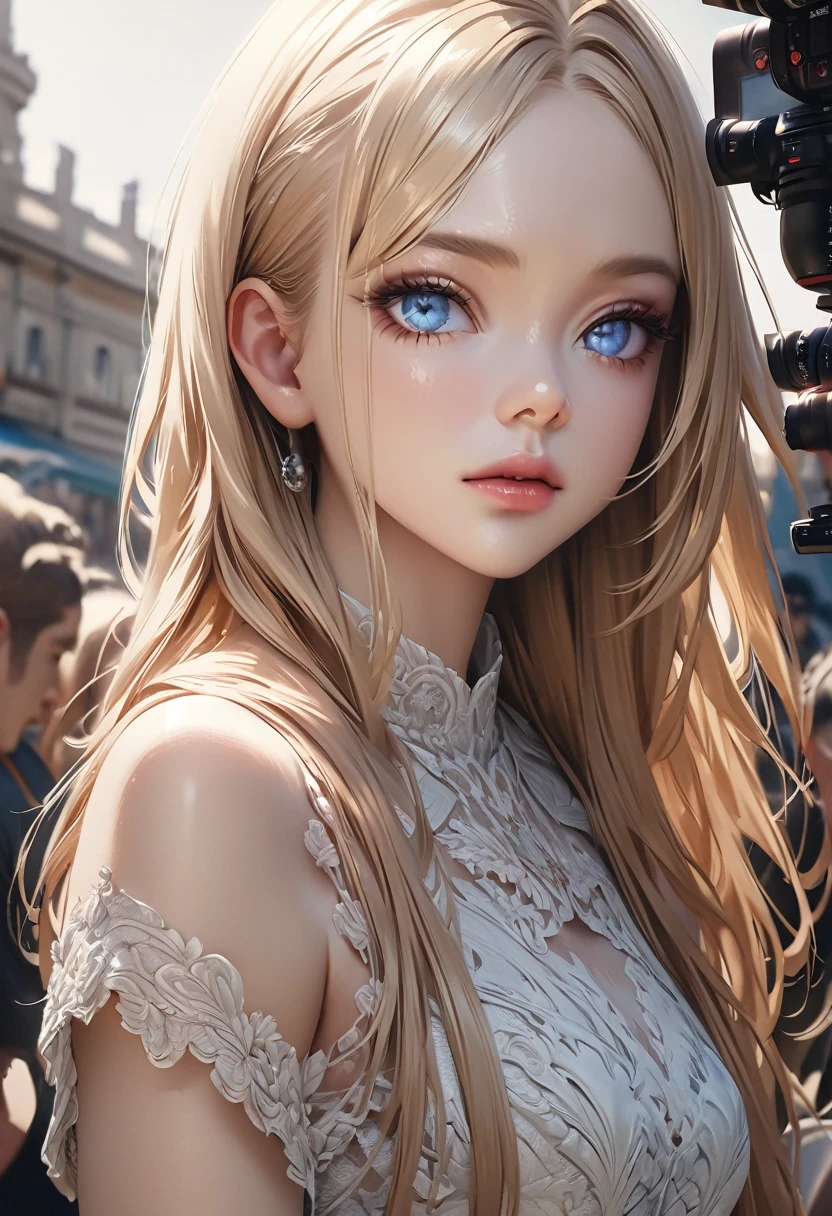 high quality, 最high quality, photo-Realistic, Raw photo, Realistic, ultra Realistic 8k cg, Very detailed, High resolution, masterpiece, One girl, Long Hair, Blonde, blue eyes, Face and eye details, close, Intricate details, Detailed Texture, In detail,