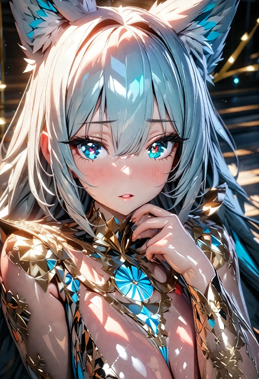 1 beautifull kitsune queen, hands behind, hairs covering ears,blonde hairs, french braid, hair hide ear, hime cut, very long hair, heart-shaped pupils, animal ears,european face, fox ears,"long orange fox ears with black tips", covering ears, kemonomimi mode,tail emanating(9 tails fox),huge tits, large hips,((fully clothed)),miku clothes, no nsfw, high detail, depth of field, masterpiece, anatomically correct, high quality, award winning,(masterpiece, best quality),sunny,((extremely detailed background)), traditional temple, facing viewer,action pose,Beautiful Finger,Beautiful long legs,Beautiful body,Beautiful Nose, perfect face,(mature:1.1),(milf:1.1),(mature female:1.3),make up,parted lips,(shiny skin:1.3),(perfect female body:1.2),(gorgeous detailed skin),(detailed hair), masterpiece, high quality, highres, absurdres,(beautiful and aesthetic:1.2), beautiful hand, 4k, 8k, perfect balance, detailed aqua eyes, perfect eyes, expressive eyes, looking at viewer, expressionless, ray_tracing,intricate details,depth of field, extremely delicate and beautiful, (Beautiful,), (beautiful_face:1.5)