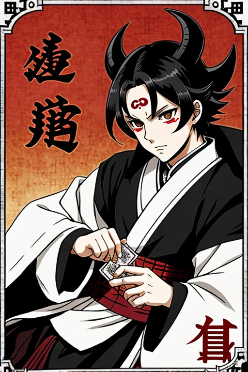 make me demon type cards with the anime style of kimetsu no yaiba