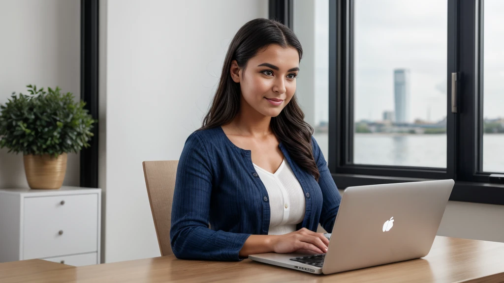 a girl using a laptop, beautiful young woman, focused expression, sitting at a desk, laptop, office setting, natural lighting, warm color tones, photorealistic, (best quality,4k,8k,highres,masterpiece:1.2),ultra-detailed,(realistic,photorealistic,photo-realistic:1.37),HDR,UHD,studio lighting,ultra-fine painting,sharp focus,physically-based rendering,extreme detail description,professional,vivid colors,bokeh,digital art