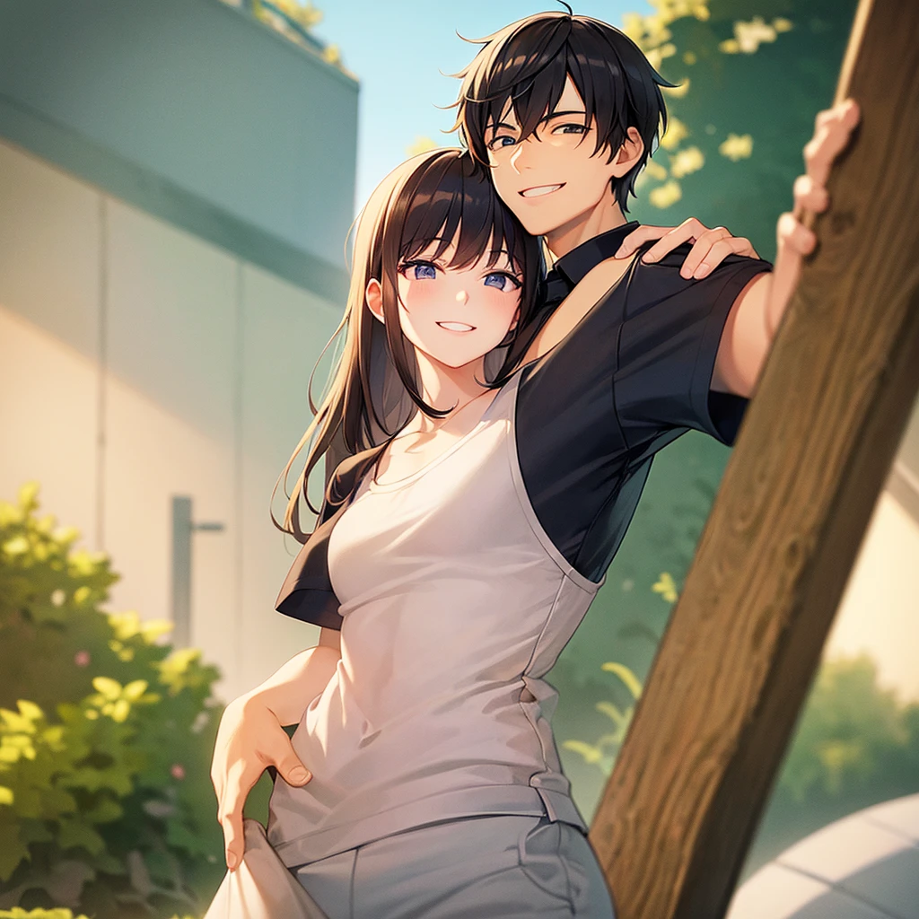 Guy smiling with his girlfriend 