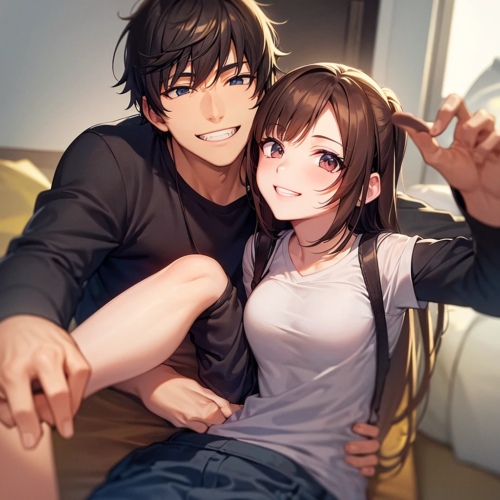 Guy smiling with his girlfriend 