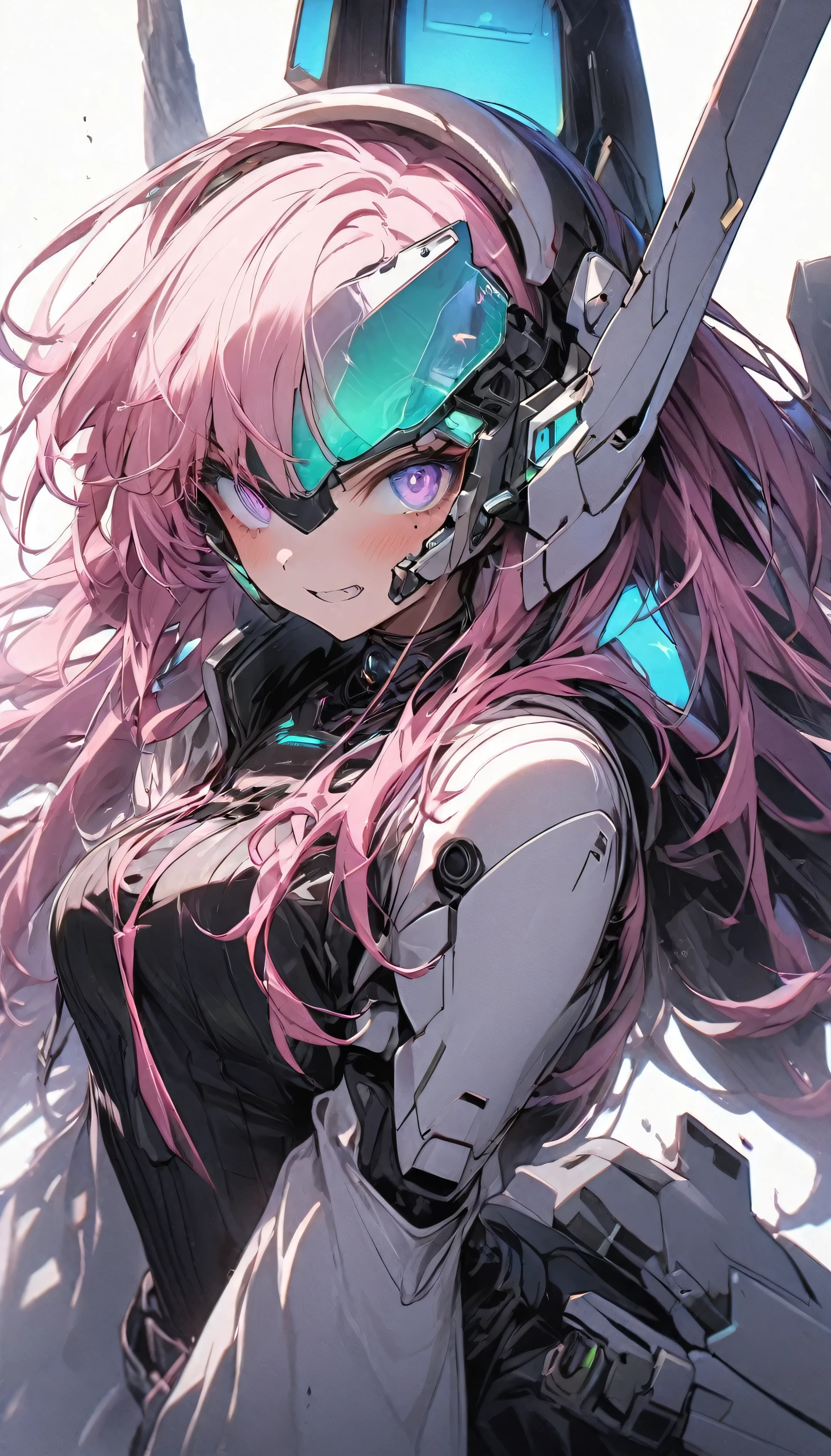 (highest quallity、work of art、high resolution、detailded)anime styling、Simple style、(glare eyes、detailded美しい顔), break,tenebrosa_fancy, cyber punk, (handgun, 1.1), 1 person, Machine wonders, Robotic presence, Cyber Guardian, Unripe, 8k, simple background, break,