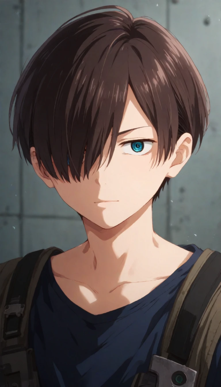 check_9, check_8_up, check_7_up, source_anime, rating_safe, complex parts, (realistic:0.6), I look at the viewer, , depth of field, 1 boy, One, male focus, Kyotaro_Itikawa, Brown hair, Blue eyes, short hair, hair over one eye, bang, ,, Science fiction, тяжелая Science fiction, , 