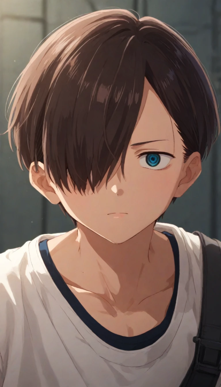 check_9, check_8_up, check_7_up, source_anime, rating_safe, complex parts, (realistic:0.6), I look at the viewer, , depth of field, 1 boy, One, male focus, Kyotaro_Itikawa, Brown hair, Blue eyes, short hair, hair over one eye, bang, ,, Science fiction, тяжелая Science fiction, , 