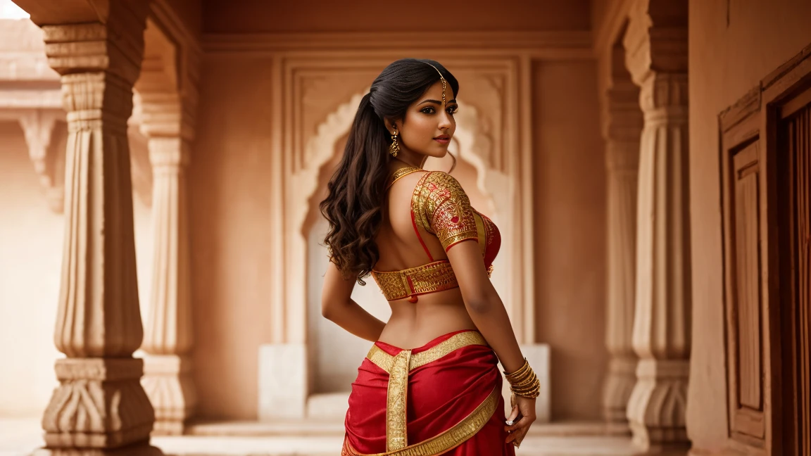 Amrapali dancer very hot charming gorgeous seductive sexi in traditional dress dancing in palace, showing her full body backsides butt,in ancient india,cinematic realistic film ultra realistic photo.