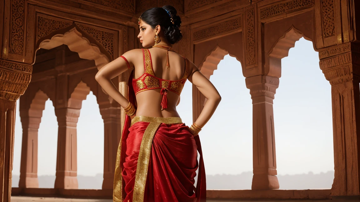 Amrapali dancer  very hot charming gorgeous seductive sexi in traditional dress dancing in palace, showing her full body backsides butt,in ancient india,cinematic realistic film ultra realistic photo.