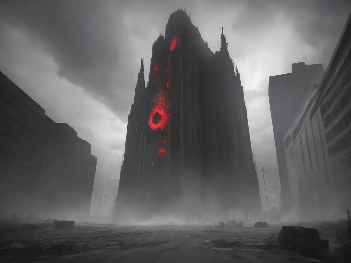 cinematic film, Realistic photograph,
In a horror-themed setting, a massive, oversized eldritch stele, towering 20 storeys high, is covered in bas-relief depicting demonic pain and suffering, along with unholy glyphs. Smoke billows from a blasphemous portal to hell at the stele's base, casting an eerie glow. This colossal structure pierces through a gigantic hole in a major downtown street, surrounded by broken asphalt and rubble. A dust cloud swirls around its base, and cars are scattered around, caught in the chaos.
The scene is set at night, amplifying the dark and spooky atmosphere. The extreme wide-angle lens captures the vastness of the stele, while the hero angle emphasizes its ominous presence. The entire scene is shrouded in a mood of suspense and grimness, with every detail rendered in high detail, enhancing the unsettling and eerie feel of this otherworldly horror.
,shallow depth of field, vignette, highly detailed, high budget, bokeh, cinemascope, moody, epic, gorgeous, film grain, grainy,