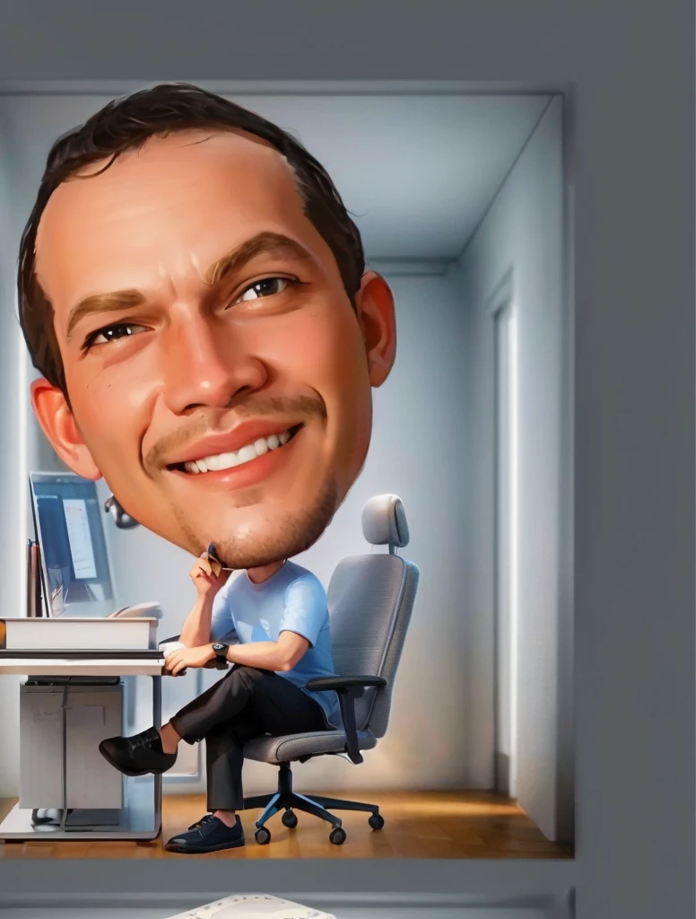 cartoon of a man sitting at a desk with a laptop, caricature illustration, caricature style, cartoon portrait, digital art cartoon, caricature, cartoon digital art, cartoon digital painting, caricature!!!, in cartoon style, digital cartoon painting art, big head, with a big head, 3d portrait, portrait of jerma985, 3 d artist, caricatural