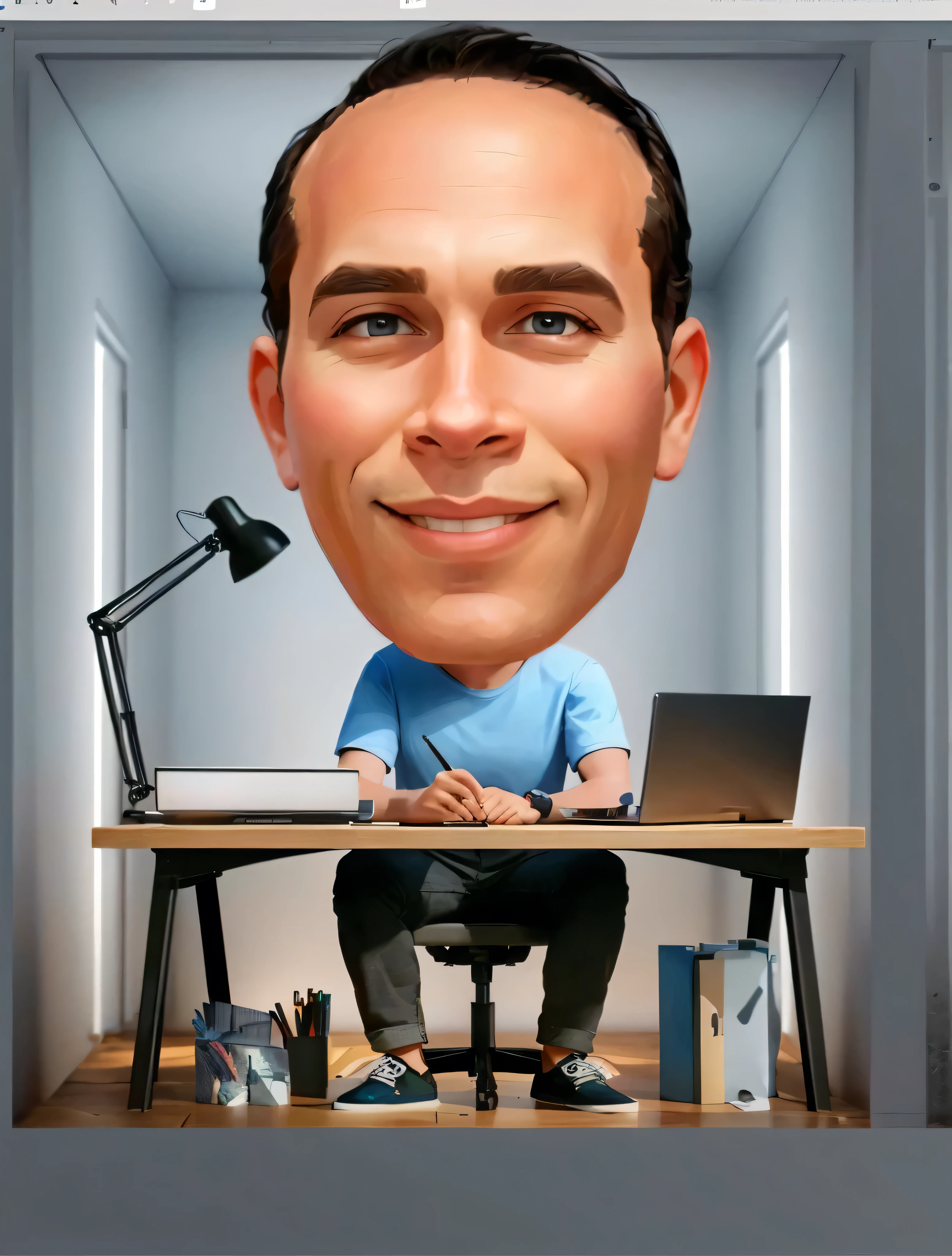 cartoon of a man sitting at a desk with a laptop, caricature illustration, caricature style, cartoon portrait, digital art cartoon, caricature, cartoon digital art, cartoon digital painting, caricature!!!, in cartoon style, digital cartoon painting art, big head, with a big head, 3d portrait, portrait of jerma985, 3 d artist, caricatural