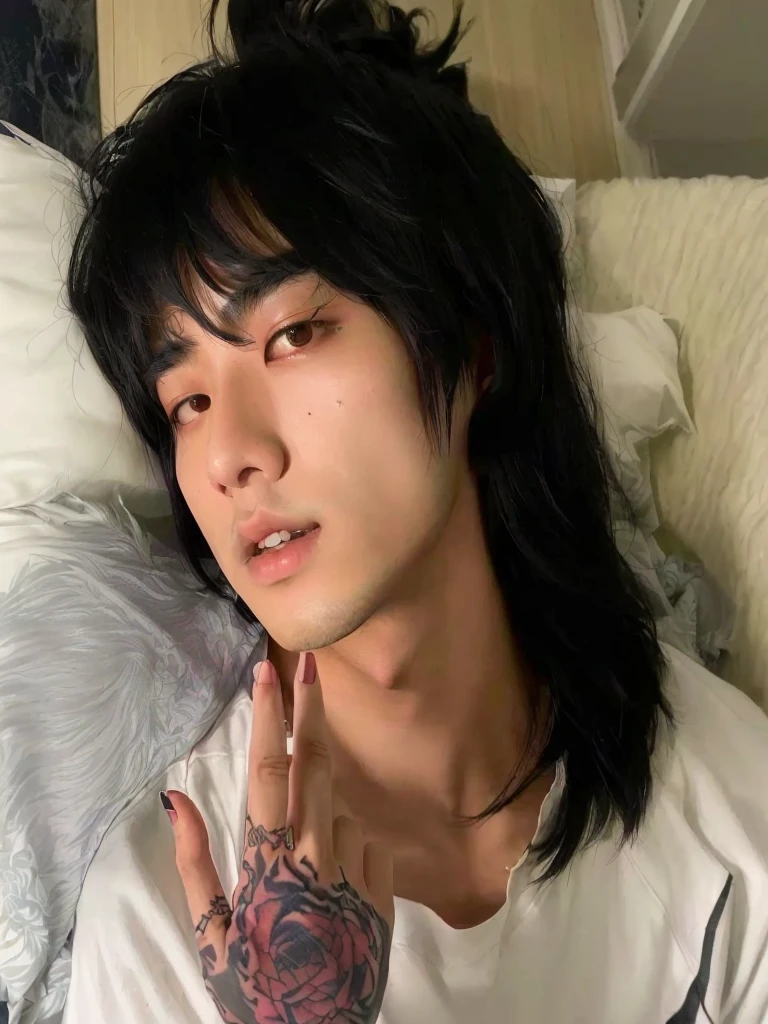 arafed asian man with a tattoo on his arm and hand, Jinyoung Shin, Cai Xu Kun, janice sung, the hime cut, sometimes ulzzang, Sui Ishida with black hair, jinyoung blackhead aesthetic, steven jung, TaeJune Kim, delicate androgynous prince, hong june hyung, Hyung Tae, 1 7 year old boy with thin face bts jungkook