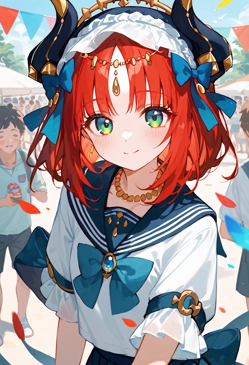 masterpiece,High resolution nilou,One girl,Sailor suit,Summer festival,Red Hair,Short Hair,high school girl,nsfw,