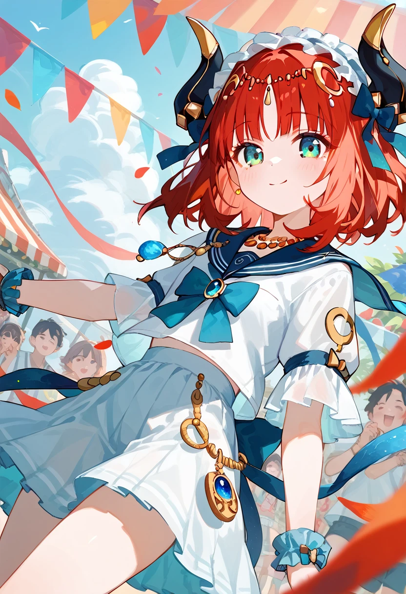 masterpiece,High resolution nilou,One girl,Sailor suit,Summer festival,Red Hair,Short Hair,high school girl,nsfw,
