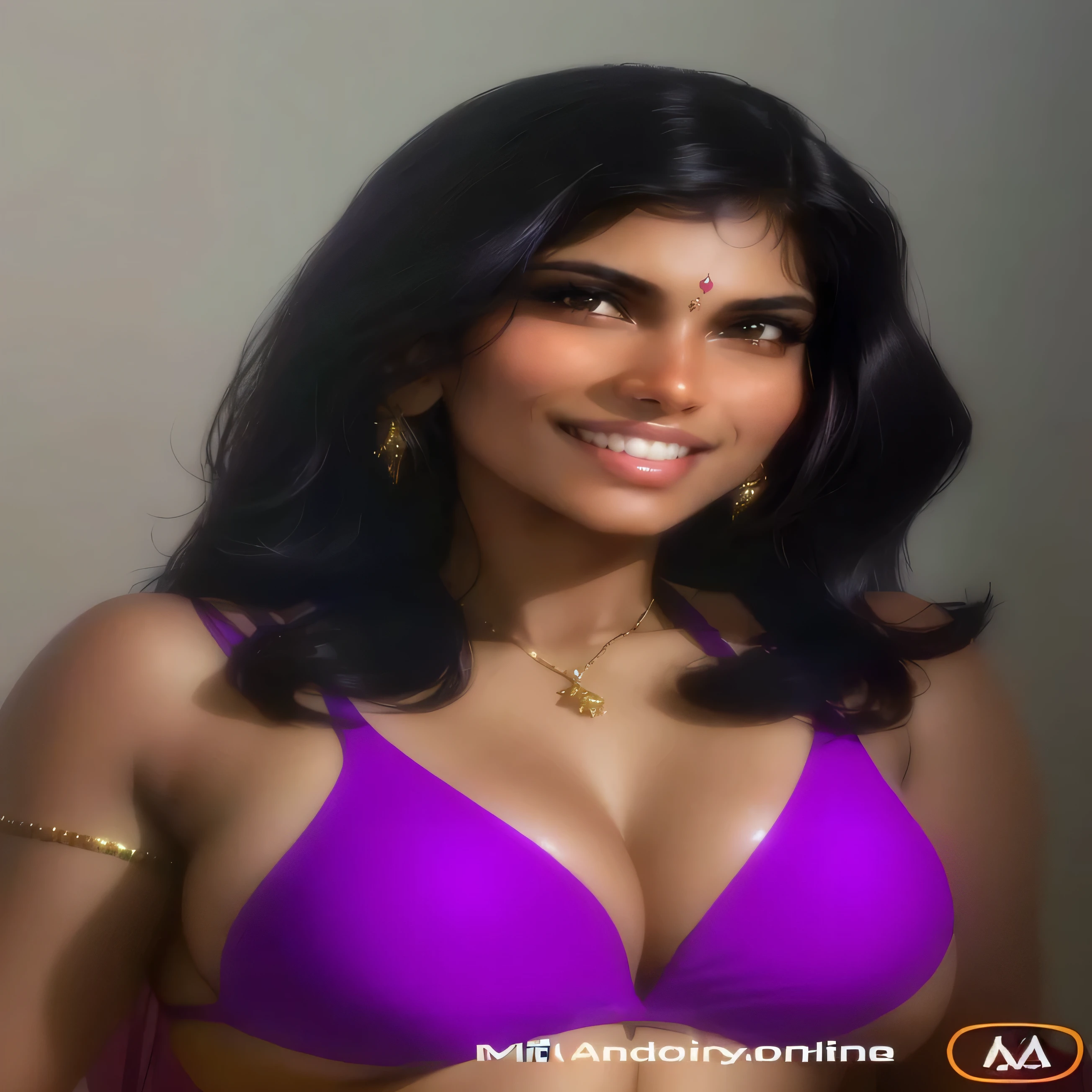 a close up of a woman in a purple bikini posing for a picture, provocative indian, indian, indian girl with brown skin, indian super model, sexy girl with dark complexion, indian goddess, with a seductive smile, crazy seductive smile, cleavage, seductive smile, cute seductive smile, large breasts size, mia khalifa, friendly seductive smile, desi, glamour shot