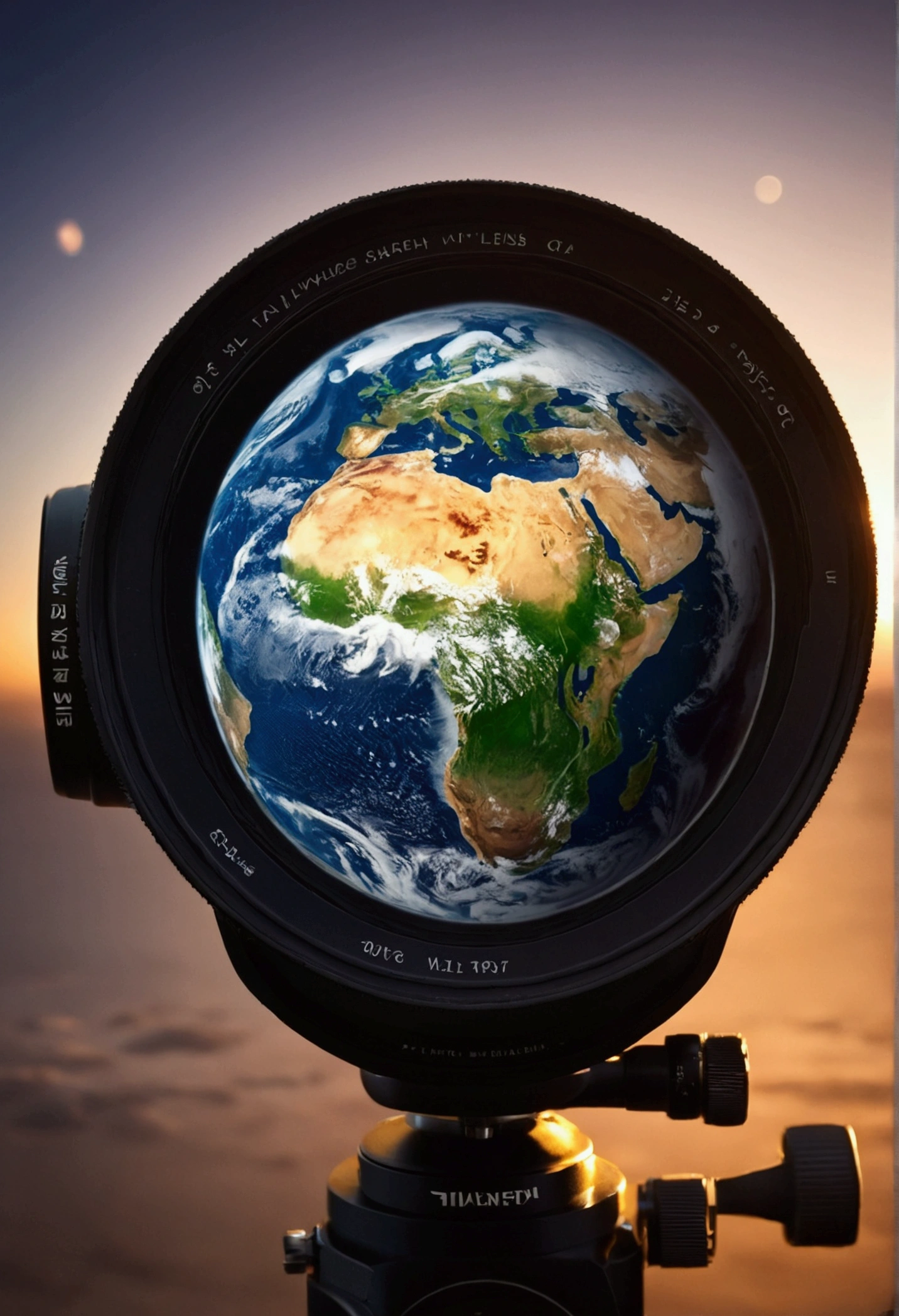 Create an image of planet Earth through a camera lens