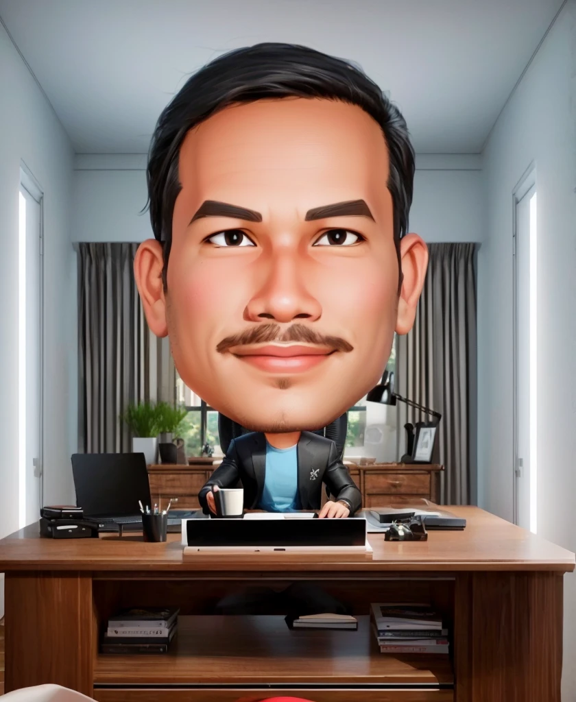 cartoon of a man sitting at a desk with a laptop and a pink ball, digital art cartoon, caricature illustration, cartoon digital painting, cartoon portrait, caricature style, cartoon artstyle, cartoon digital art, nft portrait, in cartoon style, digital cartoon painting art, for hire 3d artist, 3 d artist, inspired by Rudy Siswanto, caricature!!!