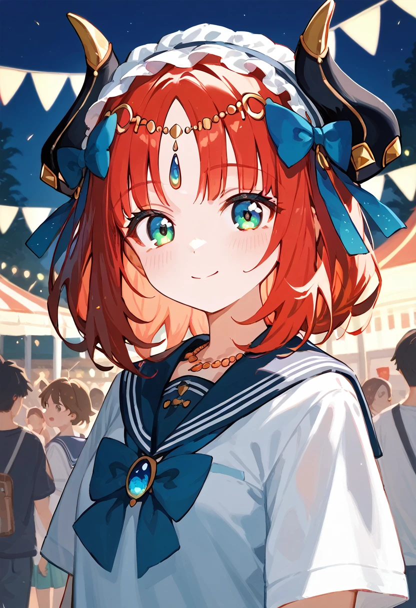 masterpiece,High resolution nilou,One girl,Sailor suit,Summer Festival at Night,Red Hair,Short Hair,high school girl,nsfw,