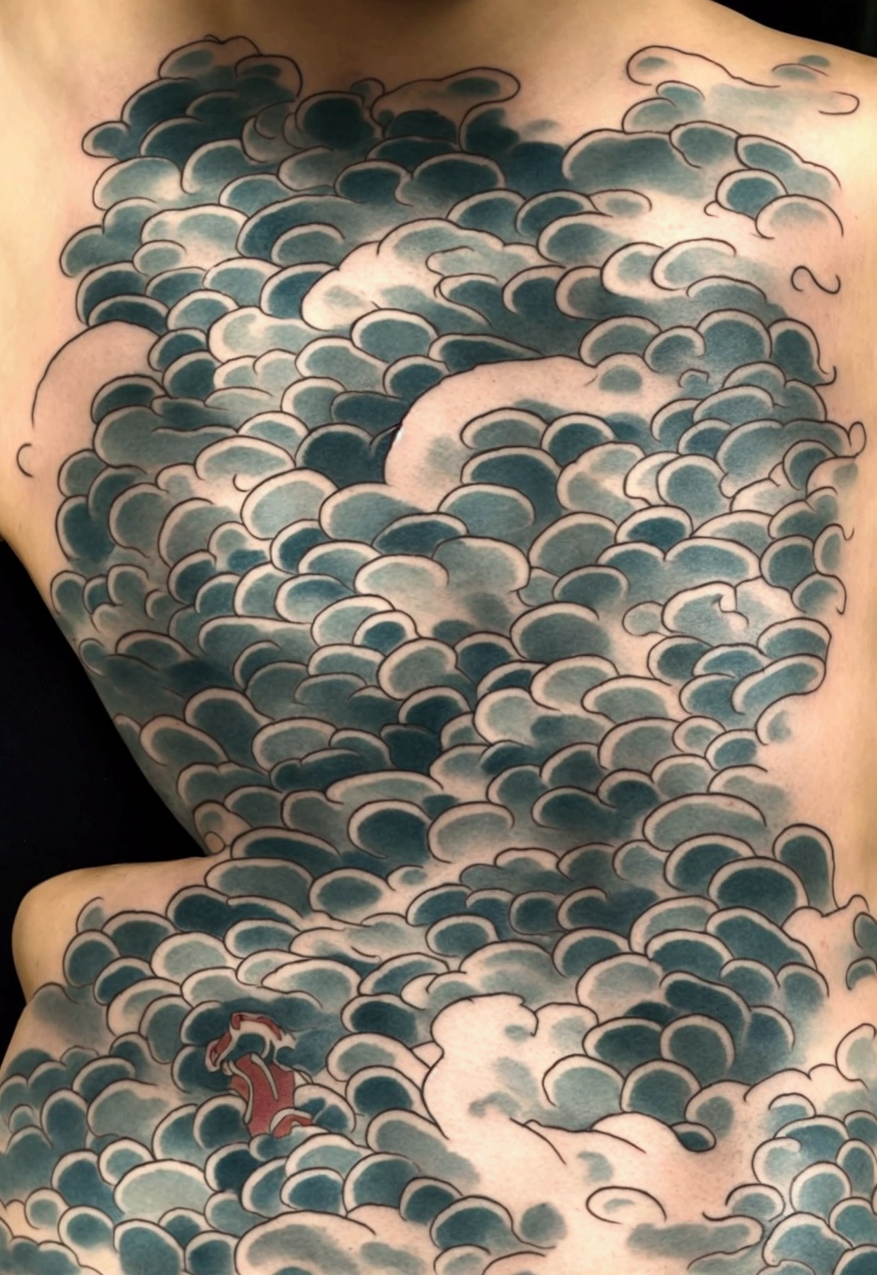 traditional Japanese tattoo, dragon, clouds, 