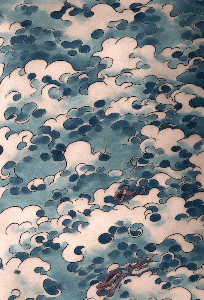 traditional Japanese tattoo, dragon, clouds,