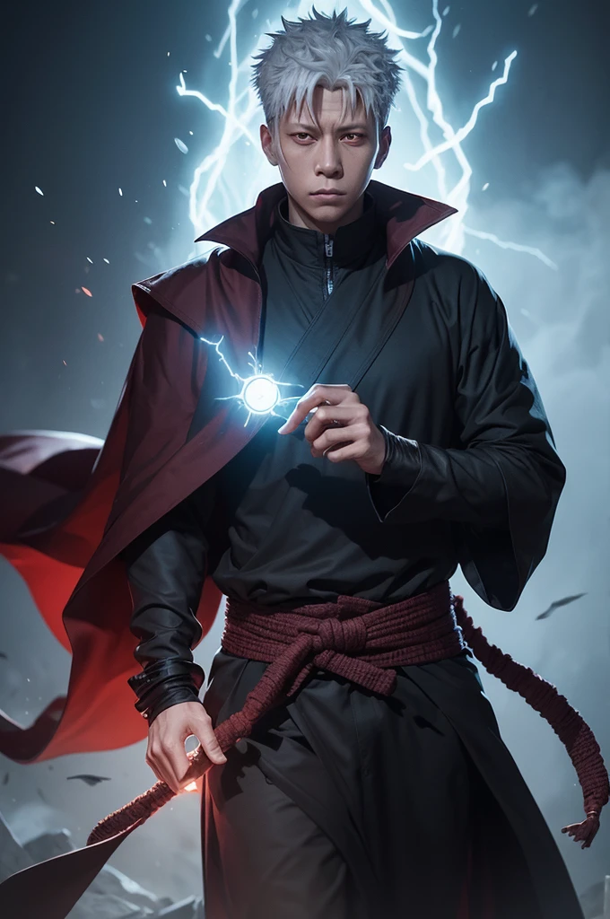 Create an illustration of Choso from Jujutsu Kaisen, incorporating elements from the RPG-inspired world of Paranormal Order. Make him seem powerful and mysterious, with magical artifacts and a distinctive costume.