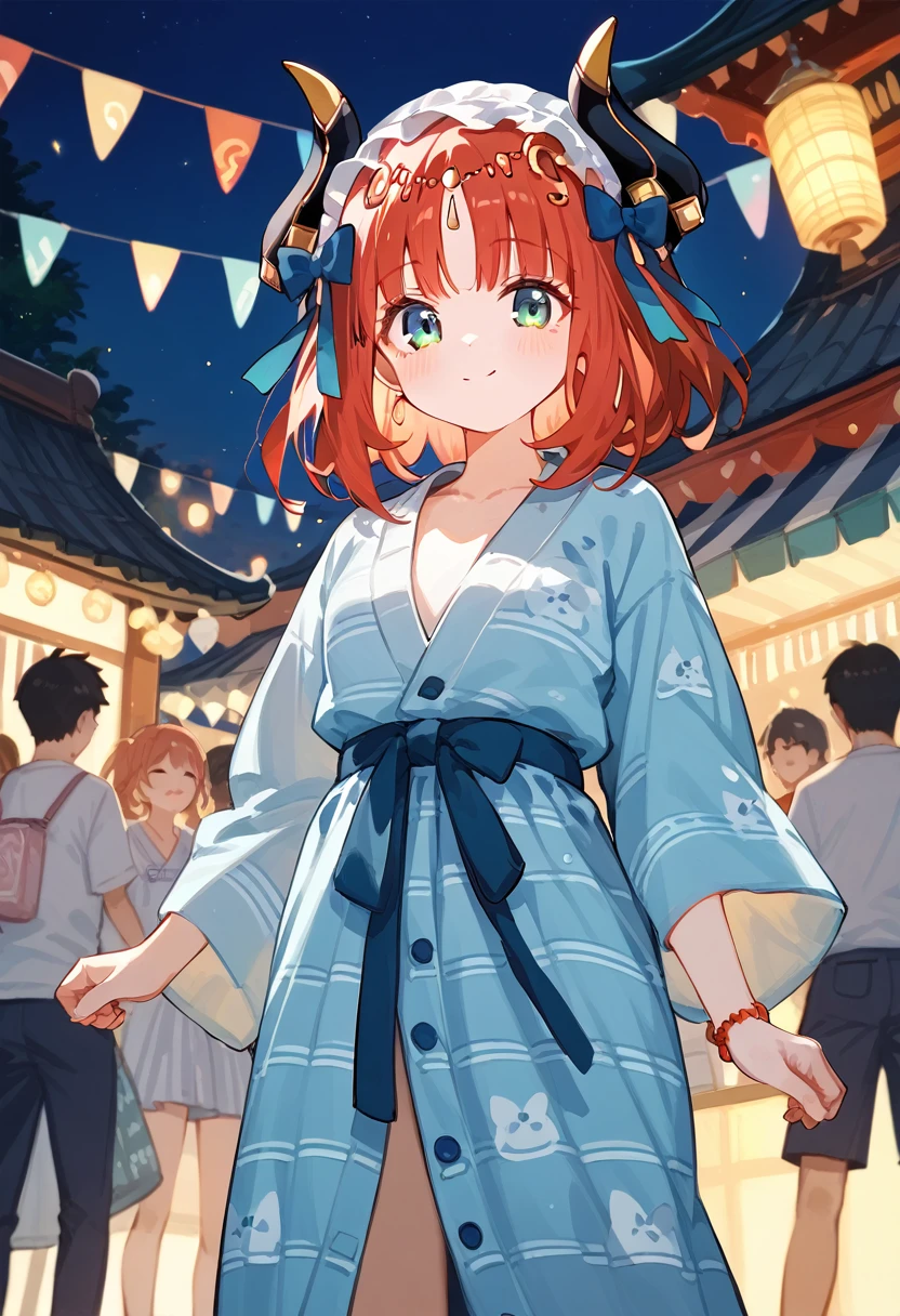 masterpiece,High resolution nilou,One girl,yukata,Summer Festival at Night,Red Hair,Short Hair,high school girl,nsfw,