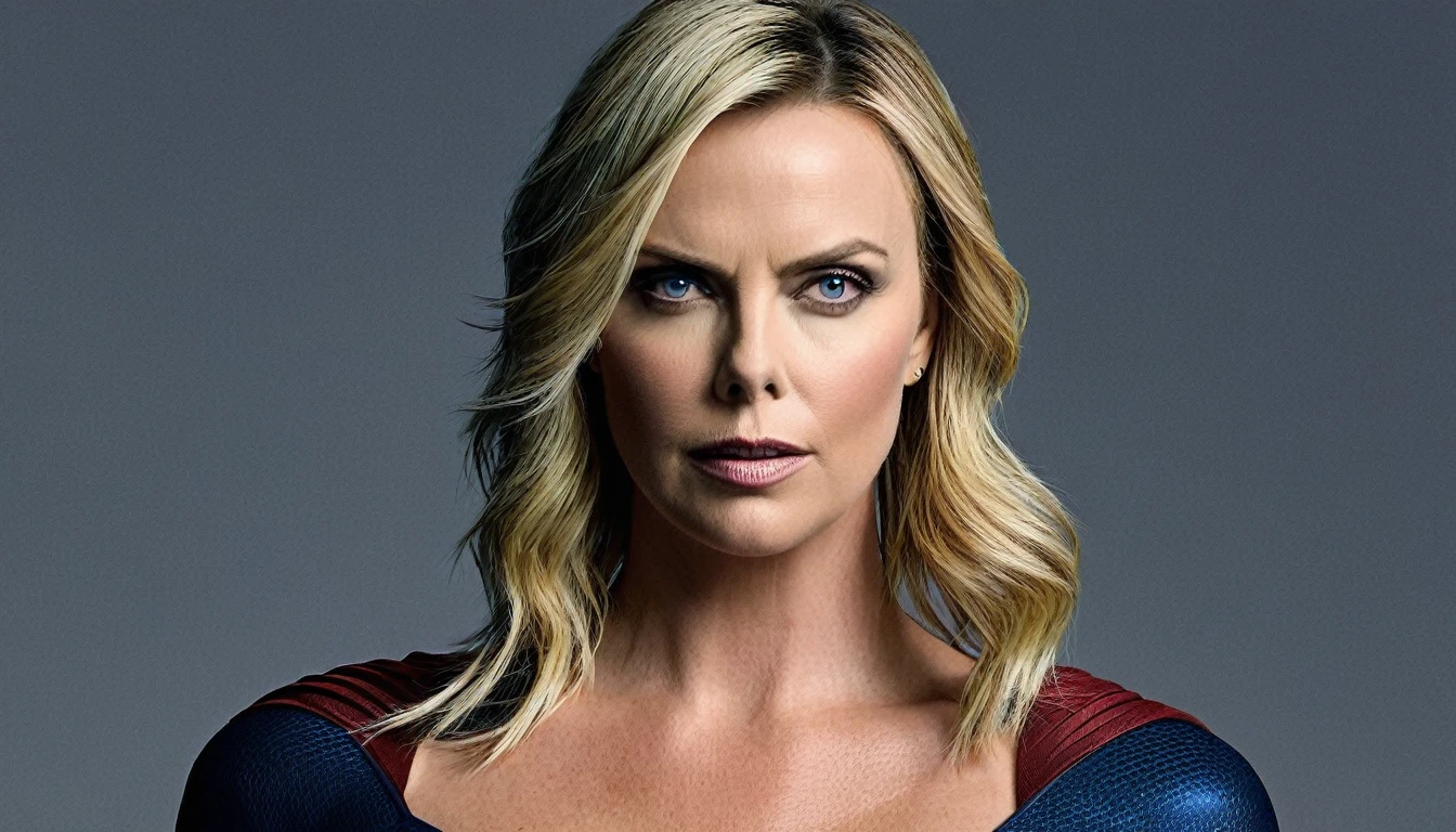 Charlize Theron serious and evil look em 2024 Supergirl
