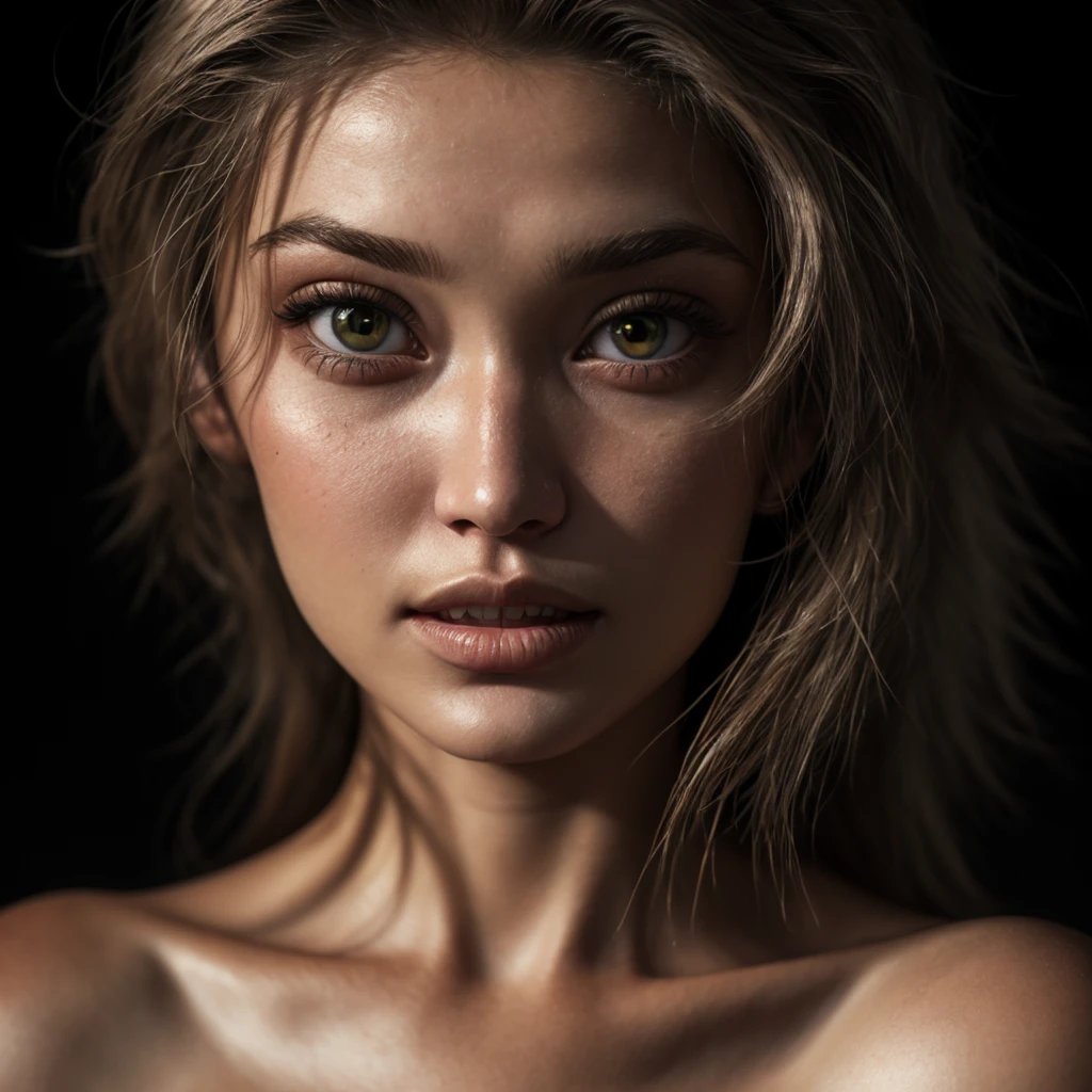 (close-up, editorial photograph of a 21 year old gigi hadid,POV, by lee jeffries, nikon d850, film stock photograph ,4 kodak portra 400 ,camera f1.6 lens ,rich colors ,hyper realistic ,lifelike texture, dramatic lighting , cinestill 800,), (highly detailed face:1.4), perfect eyes, realistic iris, perfect teeth, (smile:0.7), (background inside dark, moody, private study:1.3) , red eyes