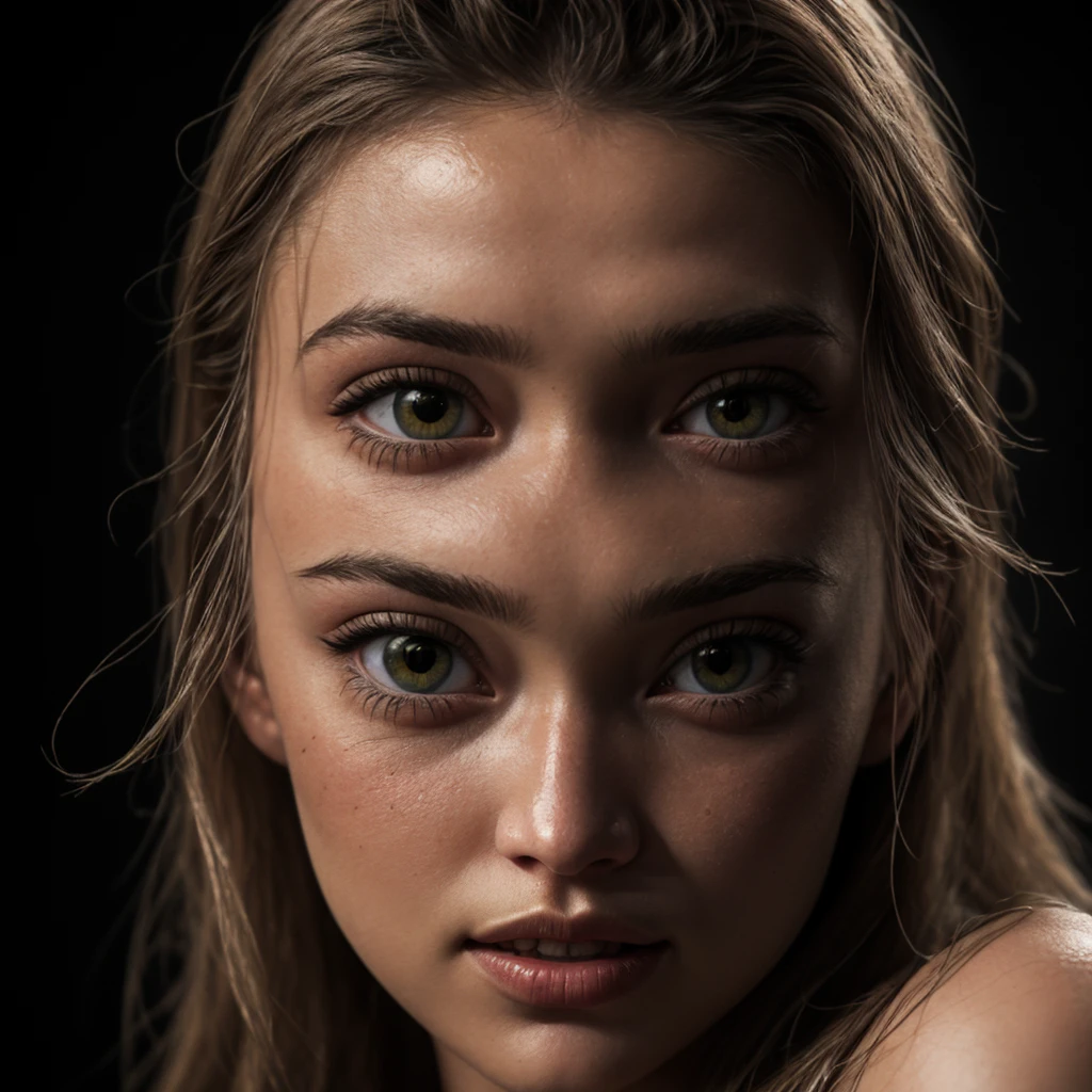 (close-up, editorial photograph of a 21 year old gigi hadid,POV, by lee jeffries, nikon d850, film stock photograph ,4 kodak portra 400 ,camera f1.6 lens ,rich colors ,hyper realistic ,lifelike texture, dramatic lighting , cinestill 800,), (highly detailed face:1.4), perfect eyes, realistic iris, perfect teeth, (smile:0.7), (background inside dark, moody, private study:1.3) , red eyes