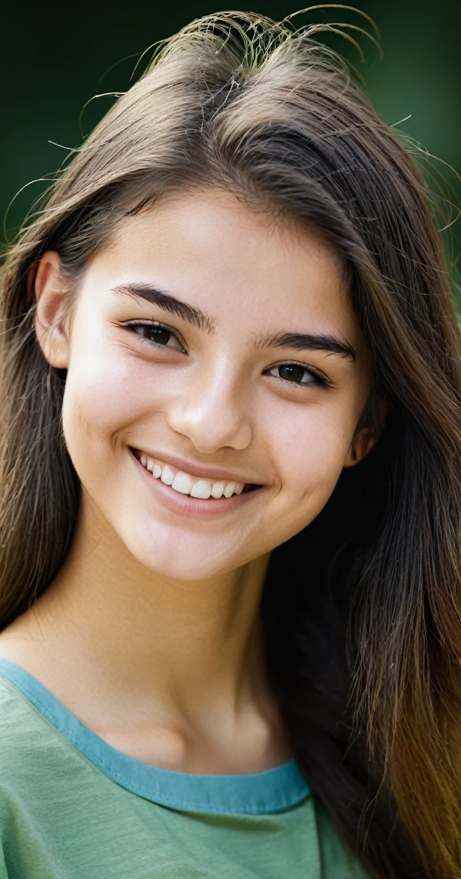 Young girl 18 years old, half height ,smiling