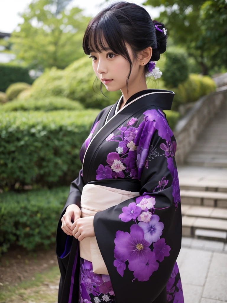 Black kimono、Dark purple shoulder strap