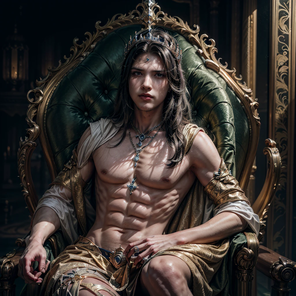 (work of art, work of art), tarot, cards, (Delicate facial features), Male Emperor, tails, elsword, sitting in a throne, serious expression, 8k, details Intricate, (Digital Works of Art), with your evil queen by your side