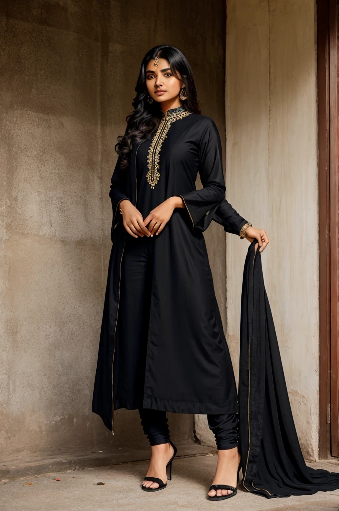 A Indian girl stand in black suit and salwar