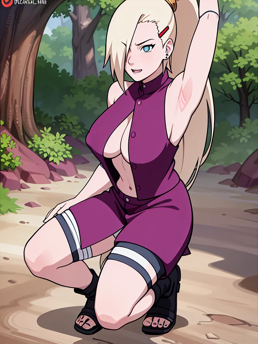 Ino Yamanaka, Big tits, charming,((( bare,wide hips,abdomen,sexy ,Sharp picture,On the tree,NSTDA., semi-naked,Clear eyes,full body,sleep,In dense forests.,open shirt,nipple))), blushing, cowboy shoot, Extraordinarily detailed face, sunny day, Daytime, upper body view, anime style, alone,in detail, Blonde, (Focus on the face), ((One eye is covered with fur., Hair over the eyes)), Medium bust, ปุ่มabdomen, sexually aroused, Thick arms, (off shoulder, Broad shoulders, curved body), hidden eyes, smile, open mouth, very happy, high, Hair clips, Looks sharp, Sharp face, Sharp eyes, cool colors, (sexually aroused),((full body))