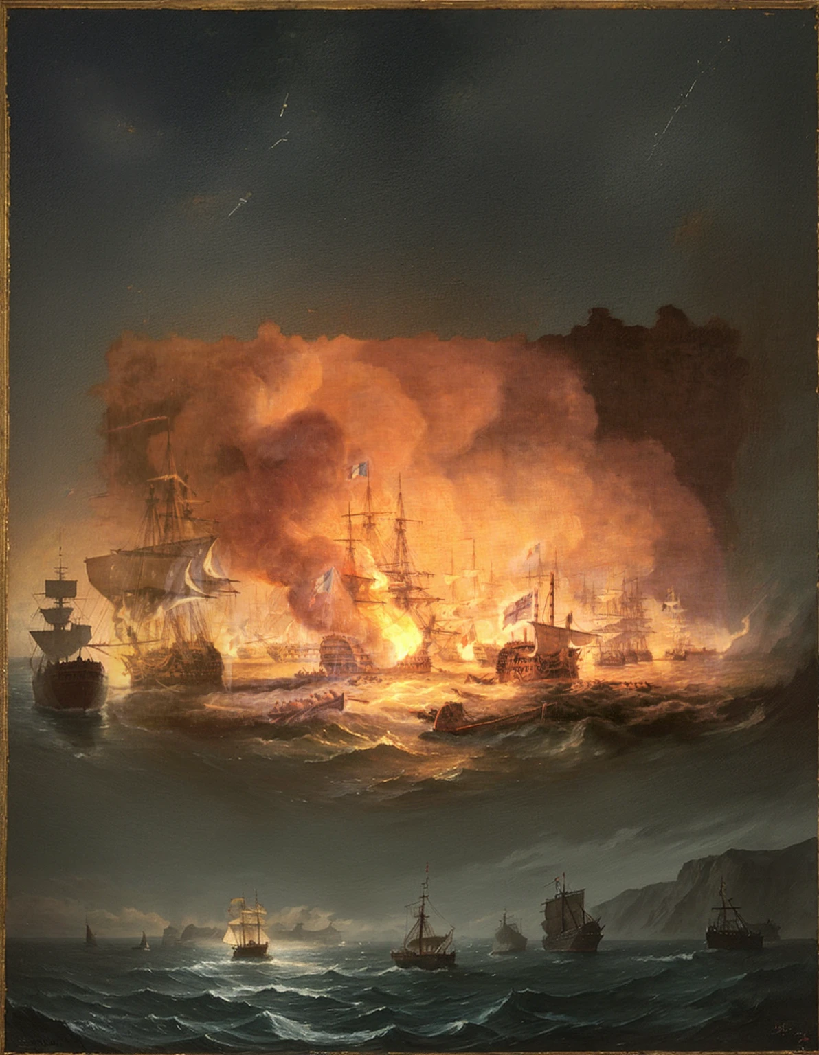 naval battle painting of ancient ships