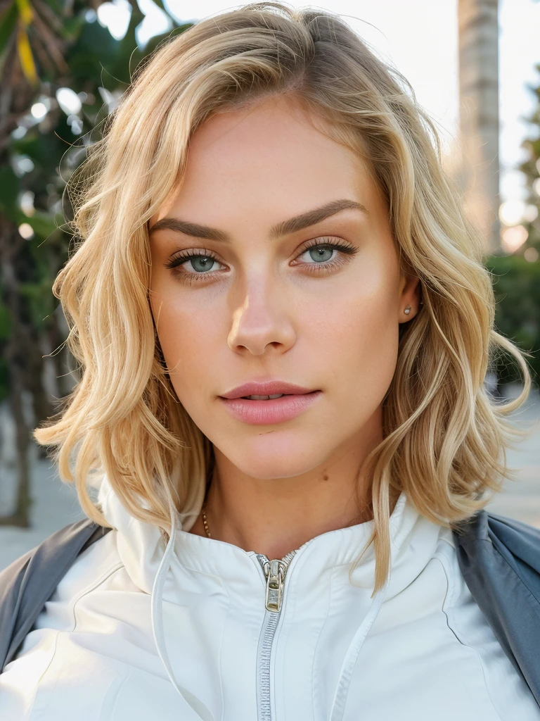1 blonde woman looks like Angelia Julie ((total body selfie, happy)), masterpiece, best quality, ultra-detailed, solo, (day), (run in the sea) cheerful, happy, contrast, clear sky, style, (warm hue, warm tone: 1.2), close-up, cinematic light, side lighting, ultra high resolution, best shadow, RAW, complete body, seductive look, huge breasts, 4k, sexy, (blonde hair)), (long curly hair), (short jacket), (white Pants), cinematic rendering, 32K, RAW, rich colors, face focused, 8K, HD Crisp Upscale, realistic lying,RAW photography, best quality:1.4, temple on the background , Beautiful details eye, thick thighs, wide hips, long blonde hair, High-detailed, perfectly located eyes, perfect eyes, photographed on a Canon EOS R5, 50mm lens, F/2.8, HDR, (cinematic lighting), (dramatic lighting), (sharp focus), (intricate), fashion, realistic skin texture, (( perfect anatomy)), ((detailed face:1.2)), ((detailed facial features)), (finely detailed skin), masterpiece), (perfect proportion), (realistic photo), (best quality: 1.6), (detailed),