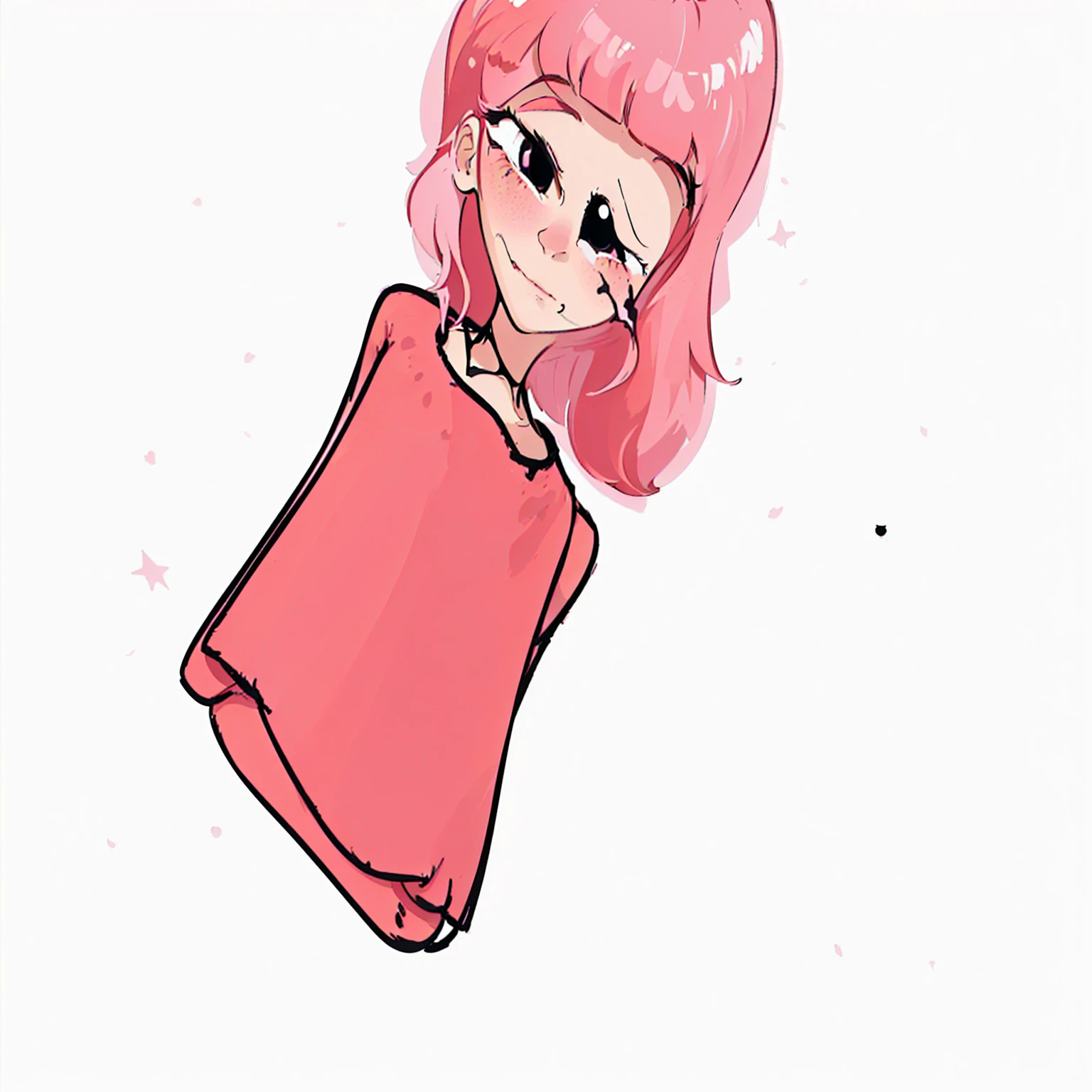cartoon drawing of a girl with a pink dress and a rot hat, cartoon cute, she has rot hair, Pink, no shading, in anime style, beautiful girl with short pink hair, rot hair girl, A little pink, rot hairot girl, drawn with photoshop, cel shaded!!!, madeline da celeste, digitl art!!, ((rot)) bulging eyes