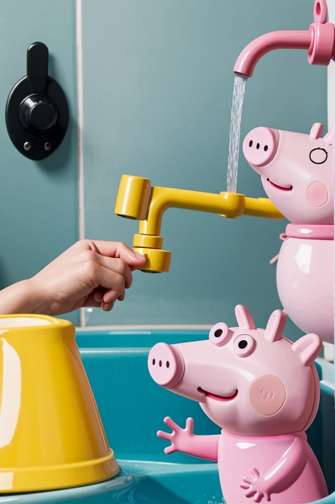 Peppa pig turning off the water faucet

