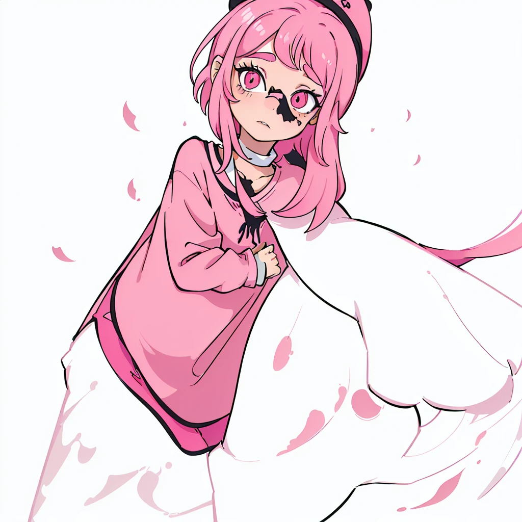cartoon drawing of a girl with a pink dress and a rot hat, cartoon cute, she has rot hair, Pink, no shading, in anime style, beautiful girl with short pink hair, rot hair girl, A little pink, rot hairot girl, drawn with photoshop, cel shaded!!!, madeline da celeste, digitl art!!, ((rot)) bulging eyes