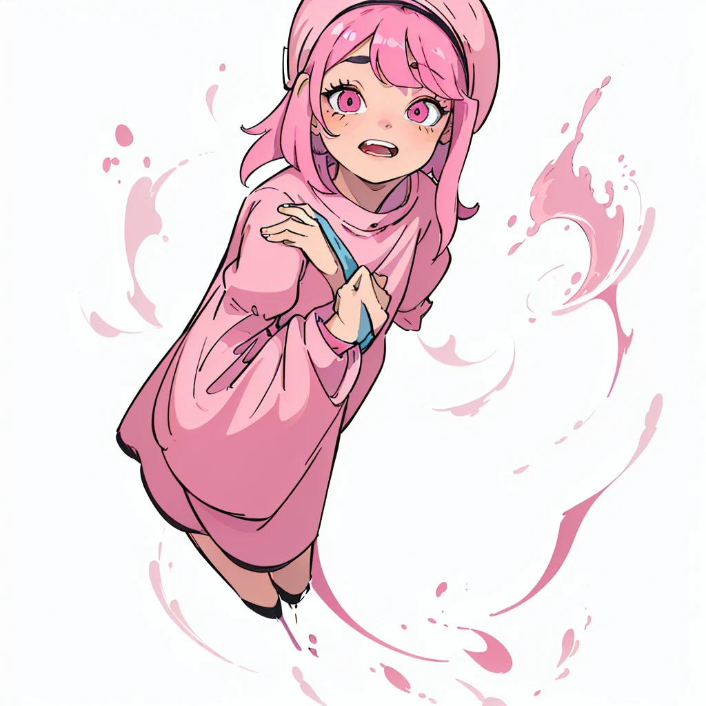 cartoon drawing of a girl with a pink dress and a rot hat, cartoon cute, she has rot hair, Pink, no shading, in anime style, beautiful girl with short pink hair, rot hair girl, A little pink, rot hairot girl, drawn with photoshop, cel shaded!!!, madeline da celeste, digitl art!!, ((rot)) bulging eyes