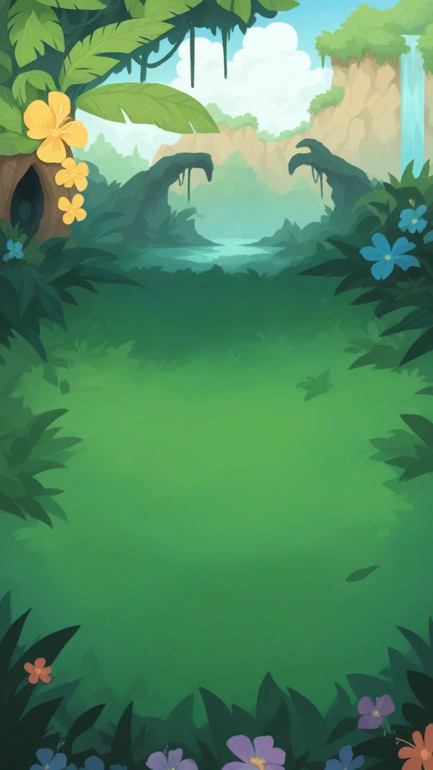 There is a cartoon scene，The jungle is full of bananas and flowers, mobile Game Background, background technology, 2D Game Art Background, Elf forest background, 2d Game Background, background technologywork, Mobile game art, Game Background, Magic battlefield background, Background Jungle, Magical forest background, Cave Background, Magical forest background, Covered with shiny spots,，Gravel on the ground，Fallen leaves on the ground，