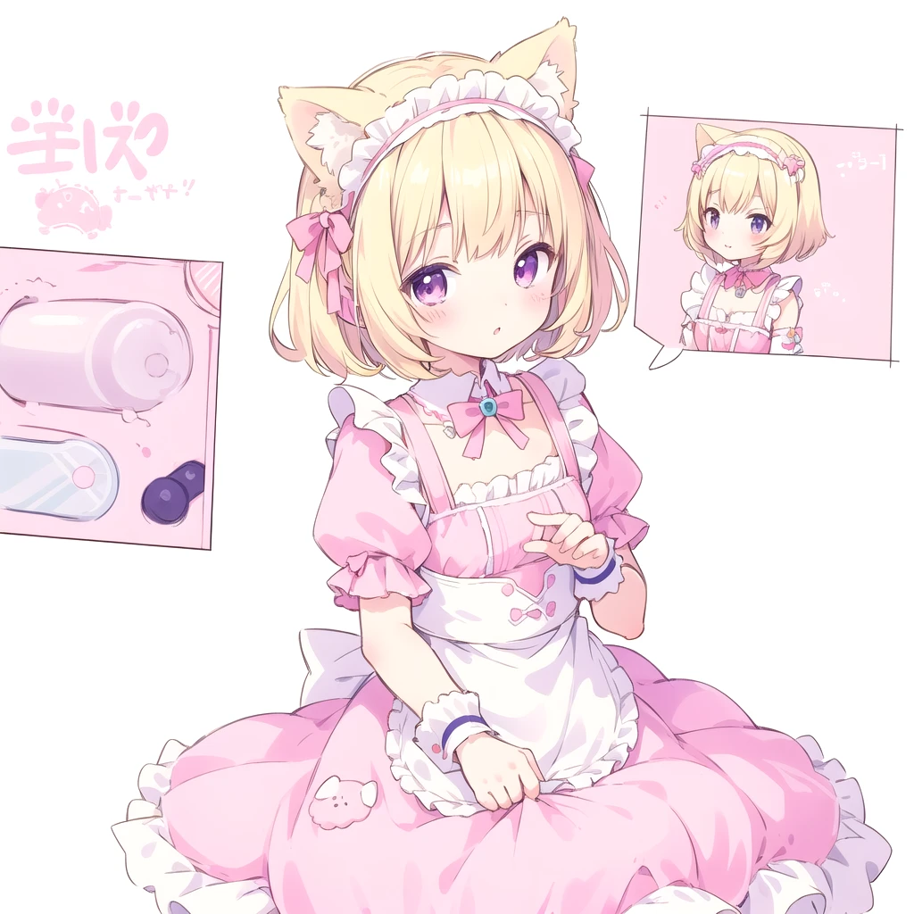 Kawaiitech,pastel color, kawaii,  cute colors ,scifi,  pink,
girl1,  dog ears,a high resolution, masterpiece, short hair, blonde hair, Animal ears mode, tape, headband, Maid&#39;s headdress, 