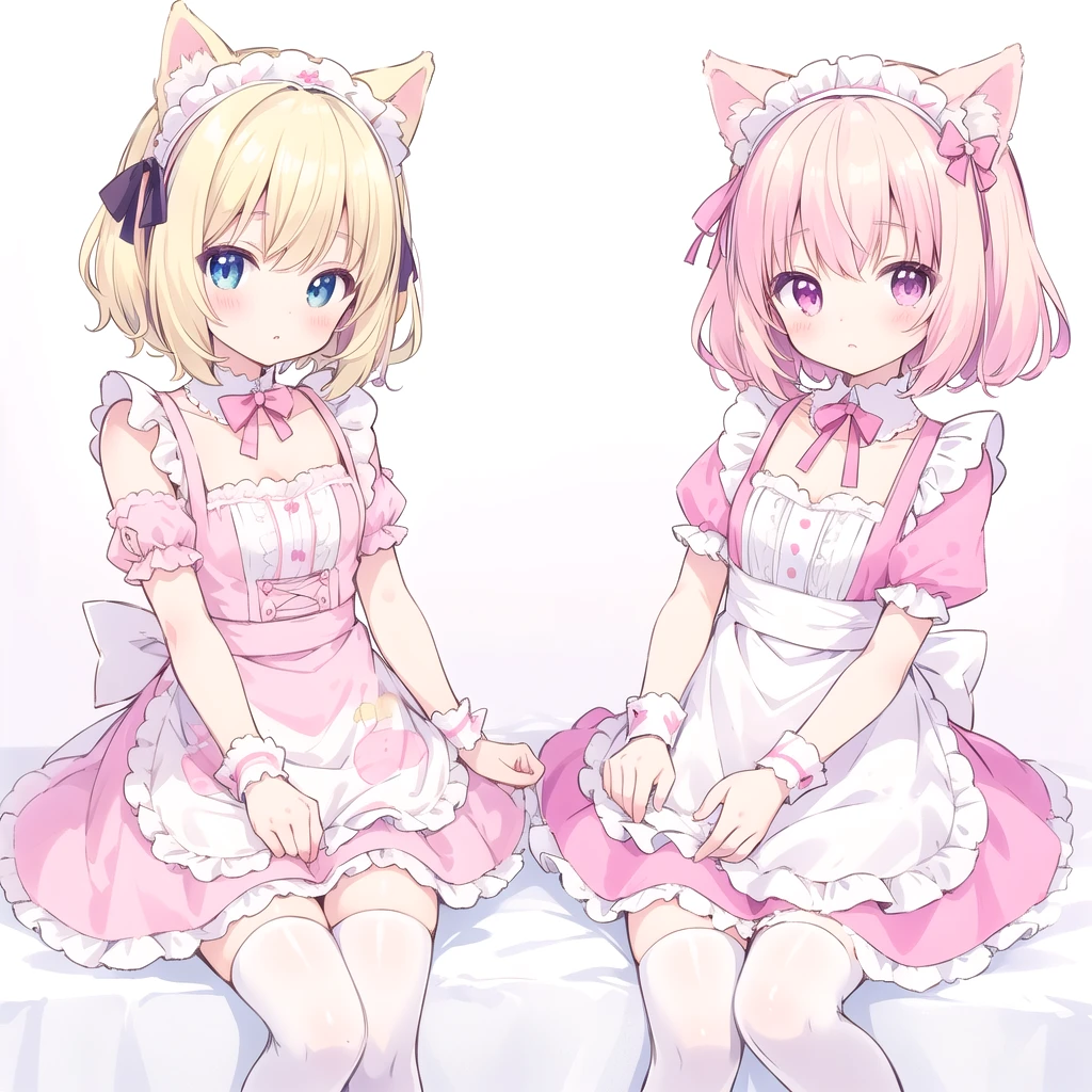 Kawaiitech,pastel color, kawaii, cute colors ,scifi, pink,
girl1, dog ears,a high resolution, masterpiece, short hair, blonde hair, Animal ears mode, tape, headband, Maid's headdress,