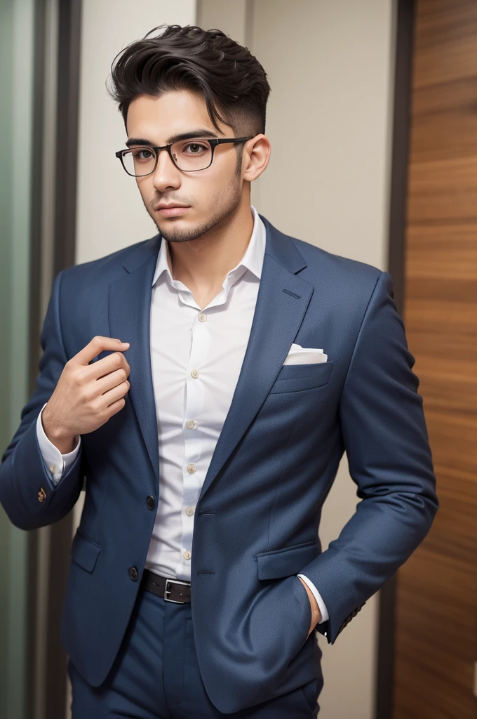 Brazilian man 22 years old in suit hand in pocket 