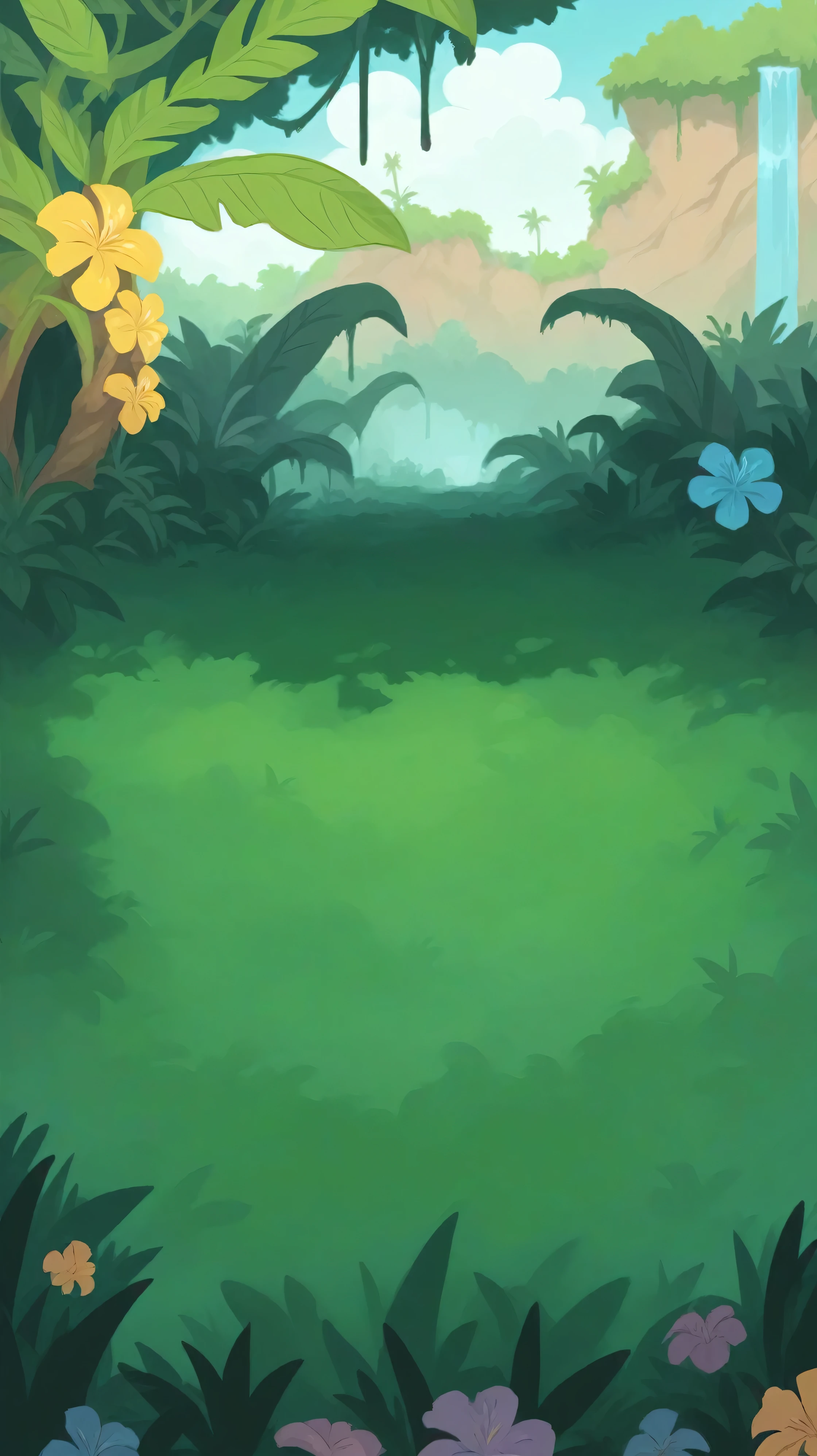 There is a cartoon scene，The jungle is full of bananas and flowers, mobile Game Background, background technology, 2D Game Art Background, Elf forest background, 2d Game Background, background technologywork, Mobile game art, Game Background, Magic battlefield background, Background Jungle, Magical forest background, Cave Background, Magical forest background, Covered with shiny spots,，Gravel on the ground，Fallen leaves on the ground，